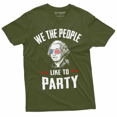 Fourth of July Partying T-Shirt We The People Like to Part Independence Day George Washington T-Shirt (X-Large Military Green)