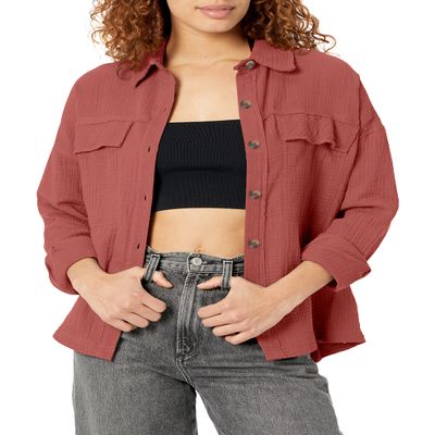 Crinkle Gauze Button Front Shirt Jacket