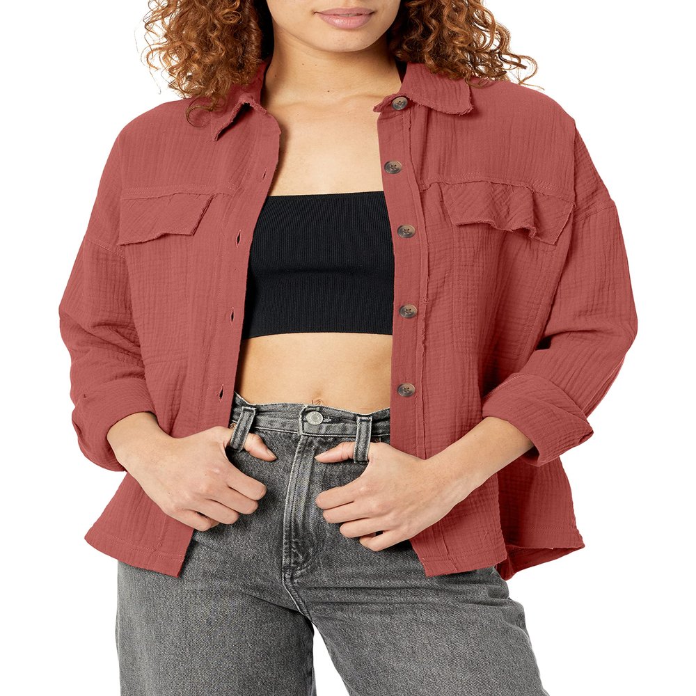Crinkle Gauze Button Front Shirt Jacket