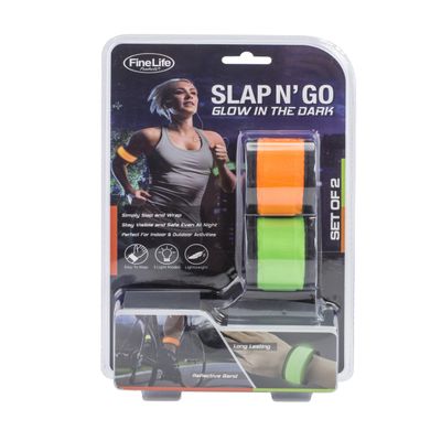 FineLife Products 2 Pack Reflective Gear Flashing LED Slap Sports Wristbands, Safety Lights Arm Bands - Magic Band Running Lights for Runners - for Night Walking, Cycling and Running (Green/Orange)