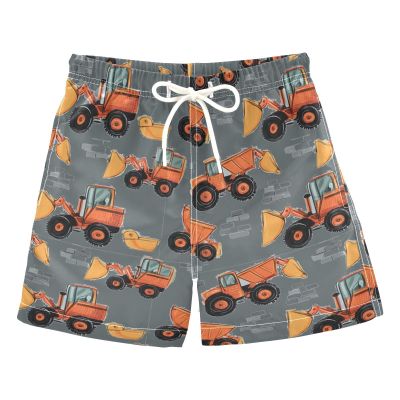 Boccsty Yellow Tractor Car Boys Swim Trunks Baby Kids Monster Truck Swimwear Summer Toddler Beach Board Shorts Bathing Suit 4T