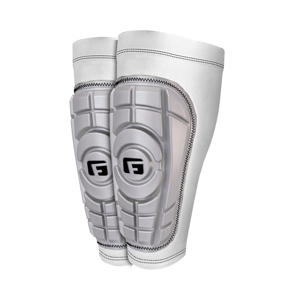 G-Form Pro-S Compact Soccer Shin Guards - Football Shin Guards - Silver/White, Adult Medium
