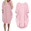 aromm Women Crew Neck T Shirt Dress Loose Casual Plus Size Midi Dress with Pockets Pink,L view 2
