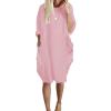 aromm Women Crew Neck T Shirt Dress Loose Casual Plus Size Midi Dress with Pockets Pink,L view 4