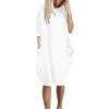 aromm Women Crew Neck T Shirt Dress Loose Casual Plus Size Midi Dress with Pockets White,3XL view 4