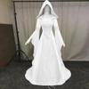 Women's Gothic Witch Dress Plus Size Hooded Floor Length Dresses Victorian Renaissance Corset Dress Halloween Costume White view 2