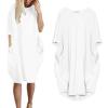 aromm Women Crew Neck T Shirt Dress Loose Casual Plus Size Midi Dress with Pockets White,S view 2