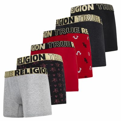 True Religion Mens Boxer Briefs Cotton Stretch Underwear for Men Pack of 6 Red/Black