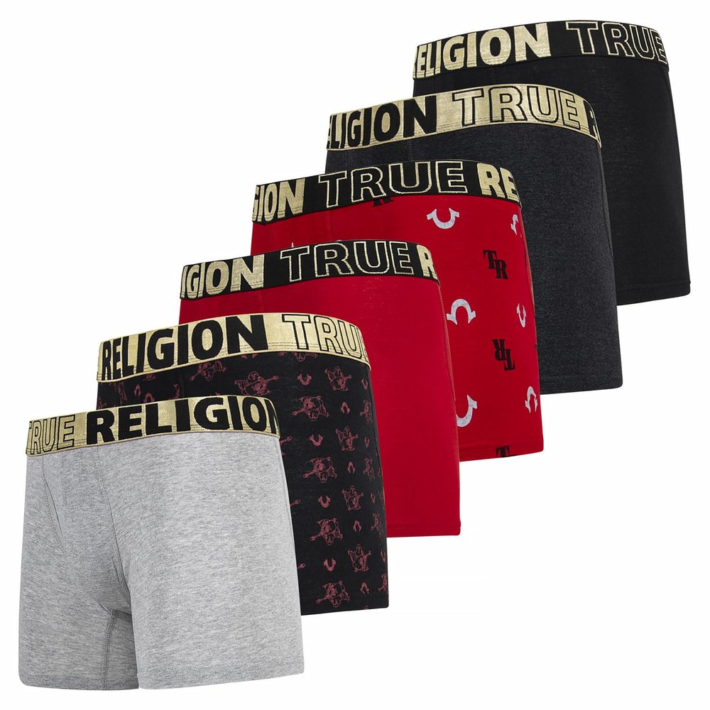True Religion Mens Boxer Briefs Cotton Stretch Underwear for Men Pack of 6 Red/Black