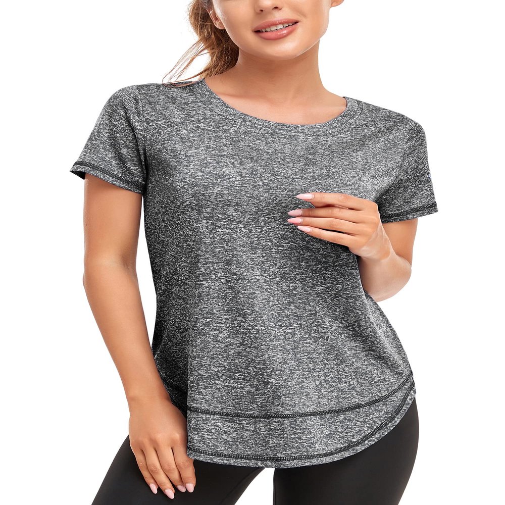 Abrooical Women's Workout T-Shirt Short Sleeve Lightweight Crewneck Shirts Yoga Running Exercise Athletic Tee Top Dark Grey Small
