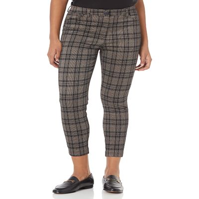Briggs New York Women's High Rise Skinny Knit Ponte Pant, Brown Plaid, 10