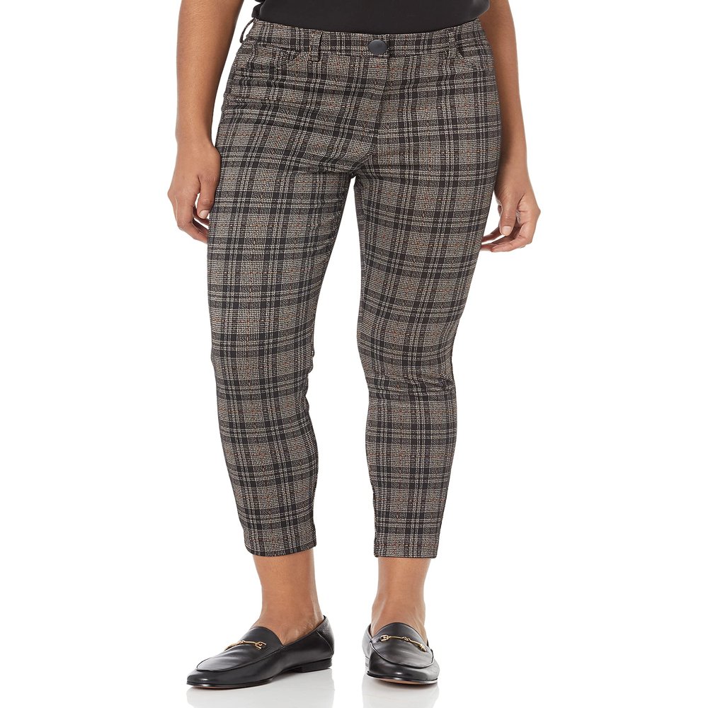 Briggs New York Women's High Rise Skinny Knit Ponte Pant, Brown Plaid, 10