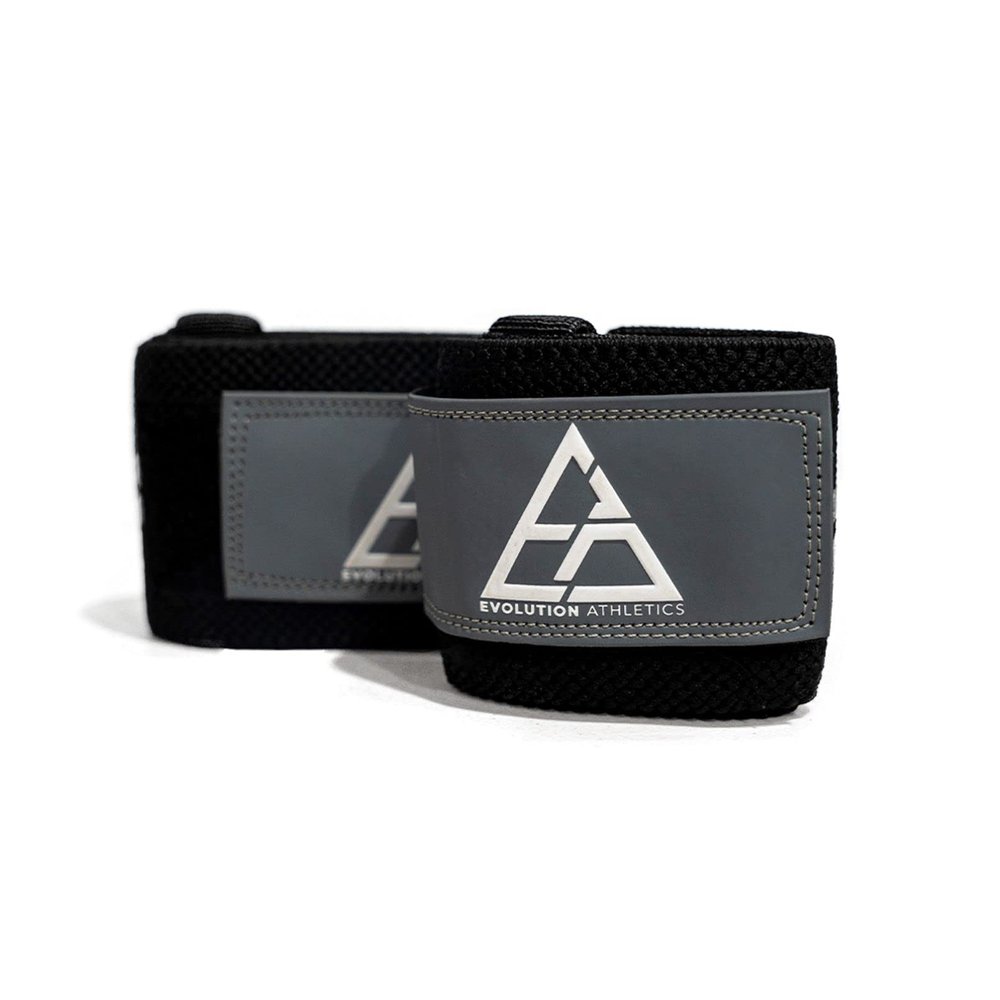 Evolution Athletics Sport Wrist Wraps with Thumb and Belt Loops for Weightlifting, Powerlifting or Strength Training, Durable Support for a Custom Fit, 20-Inch, Black Gray, One Pair