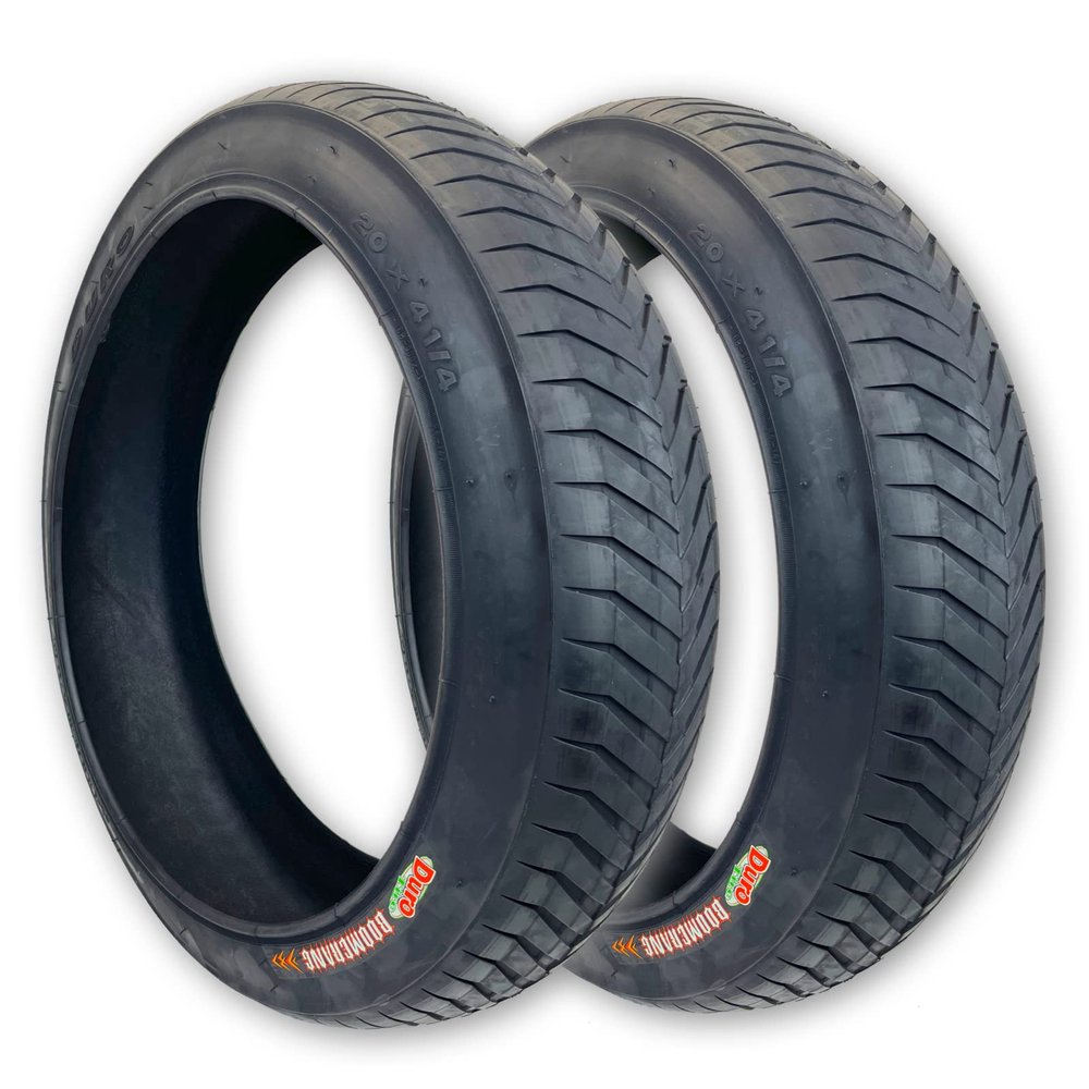 Two Duro Tire 20x4.25 Boomerang Fat Bike Tires, Semi Slick Beach Cruiser Chopper Fat Bike Tires Black 20 x 4.25