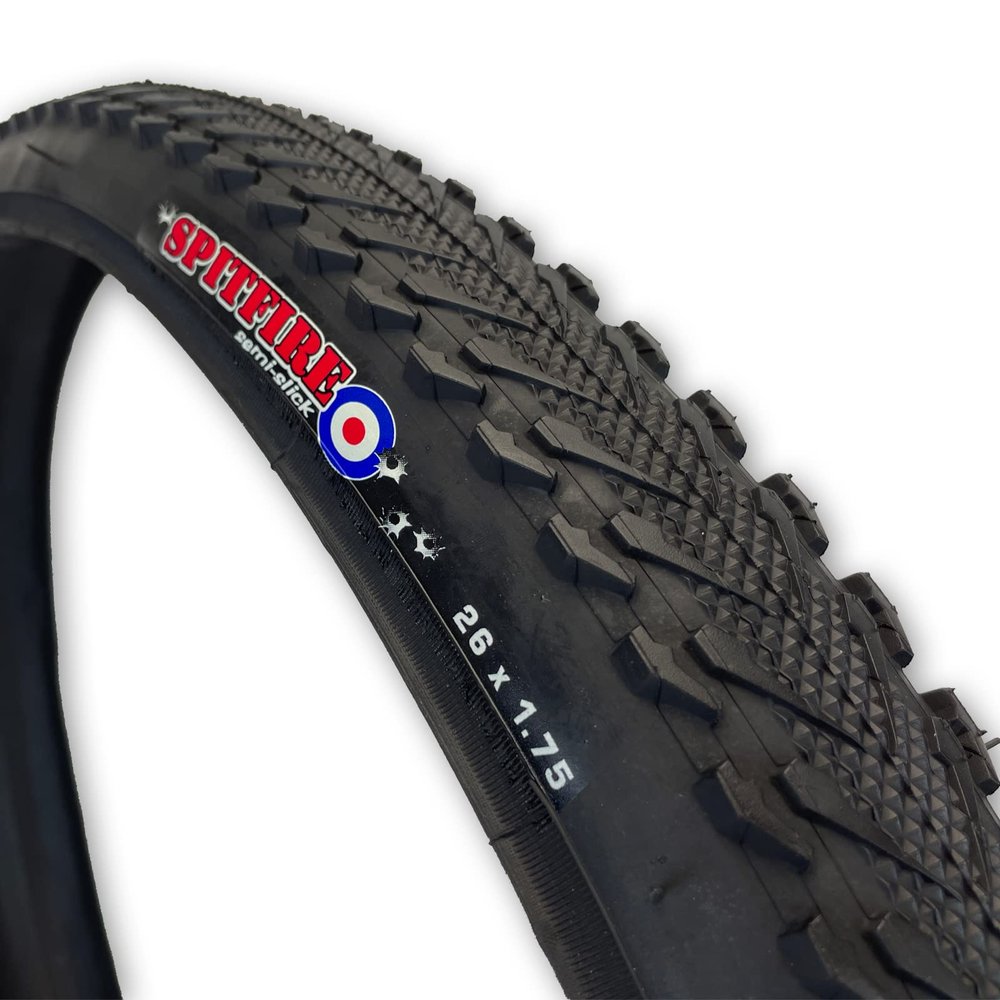 Duro Tire 26x1.75 Spitfire Semi-Slick Hybrid Bike Tire with Folding Bead, Black, 26 x 1.75