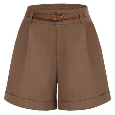 Belle Poque Women Plus Size High Waist Shorts Cargo Shorts for Women Bermuda Shorts (Coffee,2XL)