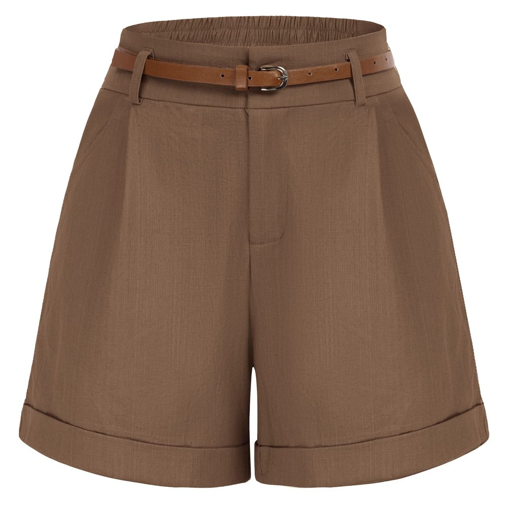 Belle Poque Women Plus Size High Waist Shorts Cargo Shorts for Women Bermuda Shorts (Coffee,2XL)