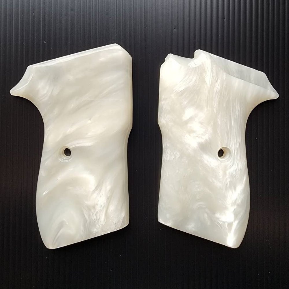 [BMPL**] Pearl White Resin Gun Grips Compatible Replacement for Bersa Thunder .380 Hardwood Wood Smooth Handmade Gift