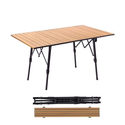 Camping Folding Table Portable Storage Adjustable Height Wooden Roll Up Table Lightweight and Stable Picnic Hiking Outdoor Furniture
