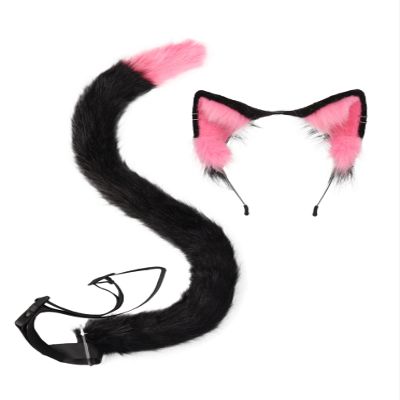 QinRuan Animal Cosplay Costume Accessories Furry Faux Fur Cat Ears Headband and Fox Tail Set Halloween Accessory