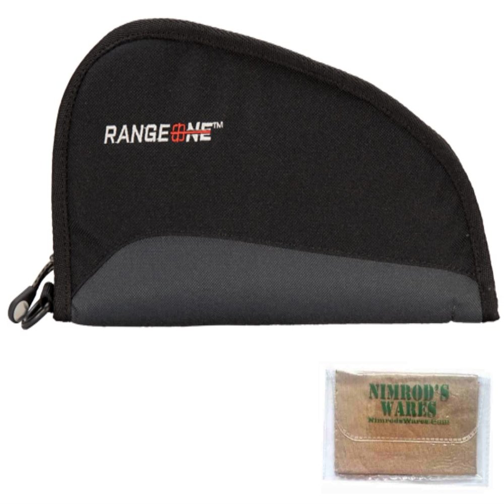 Nimrod's Wares Range One Pistol Case Compatible with Ruger Fits 4" Barrels Padded/D-Ring HT9-327S Bundle with Microfiber Cloth