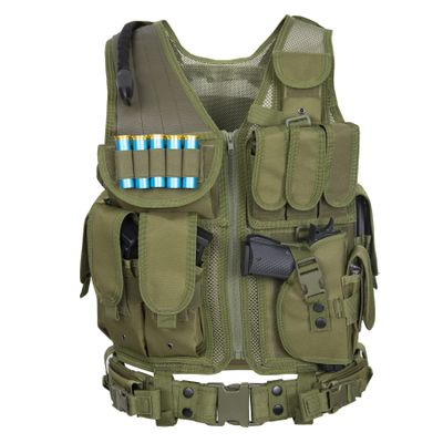 ACTJ.M Green Tactical Vest Combat with Holster for Men Training Breathable Detachable Pouches