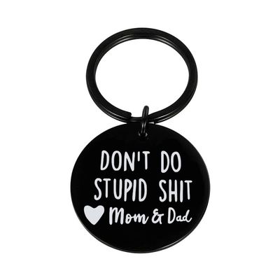 Funny Keychain Gift for Teenager from Mom, Don't Do Stupid Shit Keychain, Gift for Son Daughter Kids, Go to College Presents (Black - Mom&Dad)