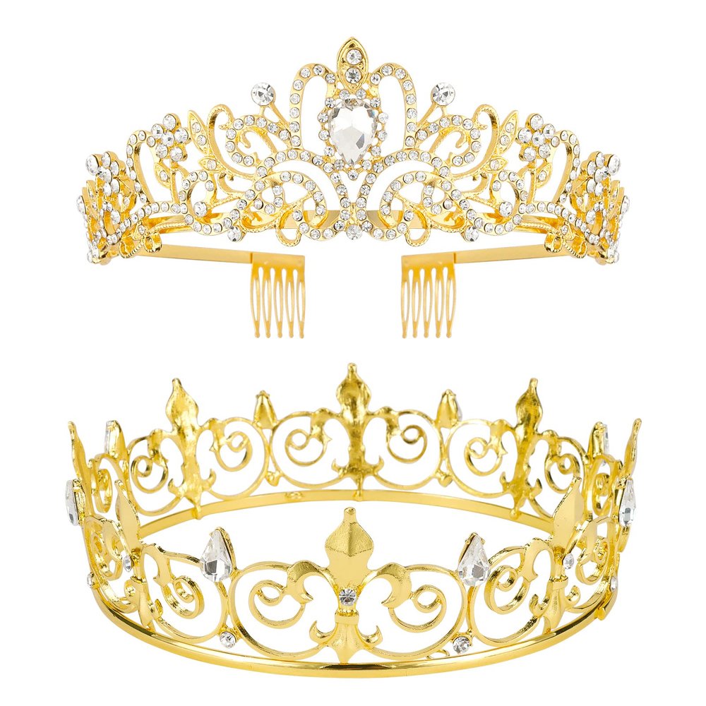 Velscrun Crown for Men and Women - Metal King Crown and Princess Tiaras for Girls - Gold Medieval Costume Accessories for Prom, Wedding, Halloween