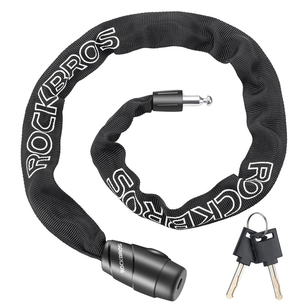 ROCKBROS Bike Chain Lock, Heavy Duty Anti Theft, 3 Ft Long, 5mm Thick Bicycle Lock with Key Set, Cut Proof for Door, Fence
