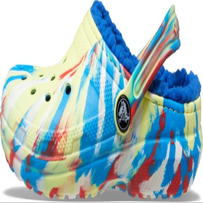 Crocs Kids Classic Lined Clogs for Toddlers - Synthetic Upper & Lining - Synthetic Outsole & Insole Sulphur/Multi Marbled Tie-Dye 4 Toddler M