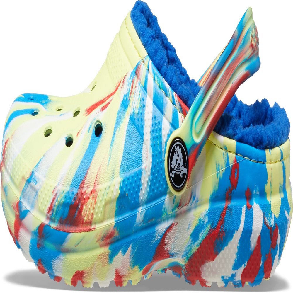 Crocs Kids Classic Lined Clogs for Toddlers - Synthetic Upper & Lining - Synthetic Outsole & Insole Sulphur/Multi Marbled Tie-Dye 4 Toddler M