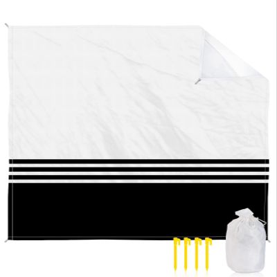 Beach Blanket Black White Stripes Sandproof Waterproof Beach Mat Geometry Minimalist Sand Free Mat Quick Drying Beach Essentials for Vacation Lightweight with 4 Stakes & Corner Pockets 108"x84"