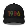 1986 39th Birthday Embroidered Unisex Retro Trucker Hat, 39 Year Old Bday Cap Gift Black view 1