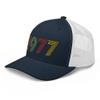 1977 49th Birthday Embroidered Unisex Retro Trucker Hat, 49 Year Old Bday Cap Gift Navy/White view 4