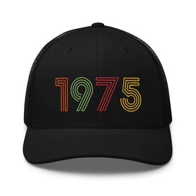 1975 51st Birthday Embroidered Unisex Retro Trucker Hat, 51 Year Old Bday Cap Gift Black