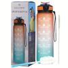 SOLARA Unbreakable Silicone Water Bottle 1 litres with Motivational Time Marker, Leakproof Durable BPA-Free Non-Toxic Water Bottle for Office, Gym | Detoxing eBook Included | Orange Teal view 1