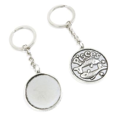 5 Pieces Keychain Keyring Door Car Key Chain Ring Tag Charms Supplies Y3GK2T Pisces Round Cabochon Base