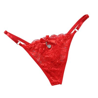 Adjust Thong Ladies Transparent Underwear Low Sexy Lace Waist Size Sexy French for Women (Red, One Size)
