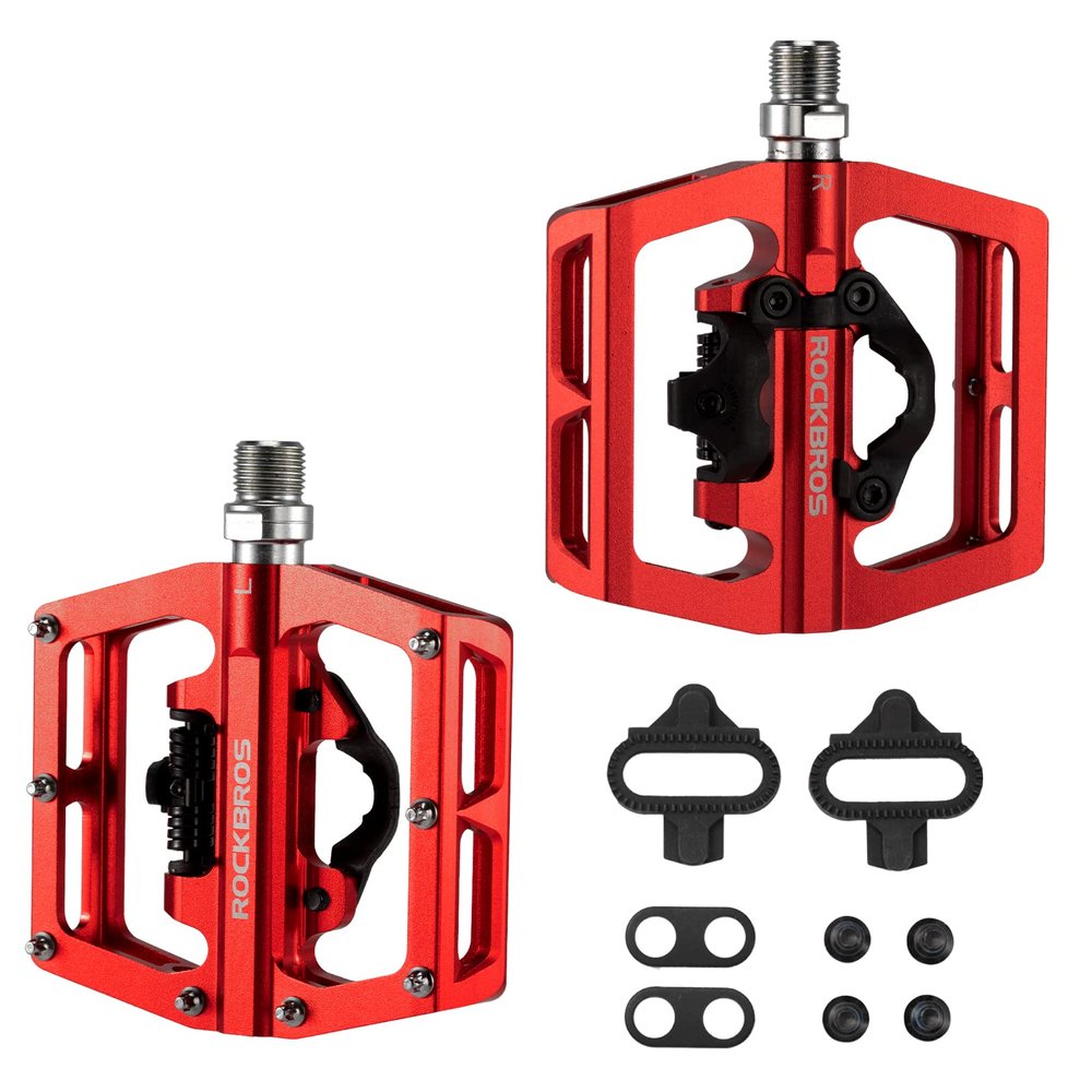 ROCKBROS MTB Mountain Bike Pedals Compatible with SPD Mountain Bike Dual Function Sealed Clipless Aluminum Bicycle Flat Platform 9/16" Pedals with Cleats for Road, MTB, Mountain Bikes