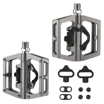 ROCKBROS MTB Mountain Bike Pedals Compatible with SPD Mountain Bike Dual Function Sealed Clipless Aluminum Bicycle Flat Platform 9/16" Pedals with Cleats for Road, MTB, Mountain Bikes