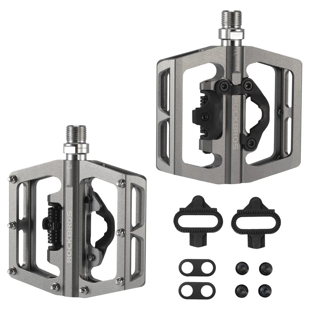ROCKBROS MTB Mountain Bike Pedals Compatible with SPD Mountain Bike Dual Function Sealed Clipless Aluminum Bicycle Flat Platform 9/16" Pedals with Cleats for Road, MTB, Mountain Bikes