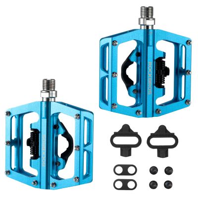 ROCKBROS MTB Mountain Bike Pedals Compatible with SPD Mountain Bike Dual Function Sealed Clipless Aluminum Bicycle Flat Platform 9/16" Pedals with Cleats for Road, MTB, Mountain Bikes