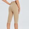 tuduoms Women's Long Biker Yoga Shorts High Waisted Tummy Control Compression Shorts Athletic Workout Running Shorts Pockets Khaki view 3