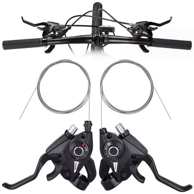 TOBWOLF Bicycle Brake Levers Shifter, 3x8 24 Speed Mountain Bike shifters Set, Left Right Brake Lever Shifter Kits with Gear Indicator, Replacement with Shift Cables for Moutain Bike Folding Bike