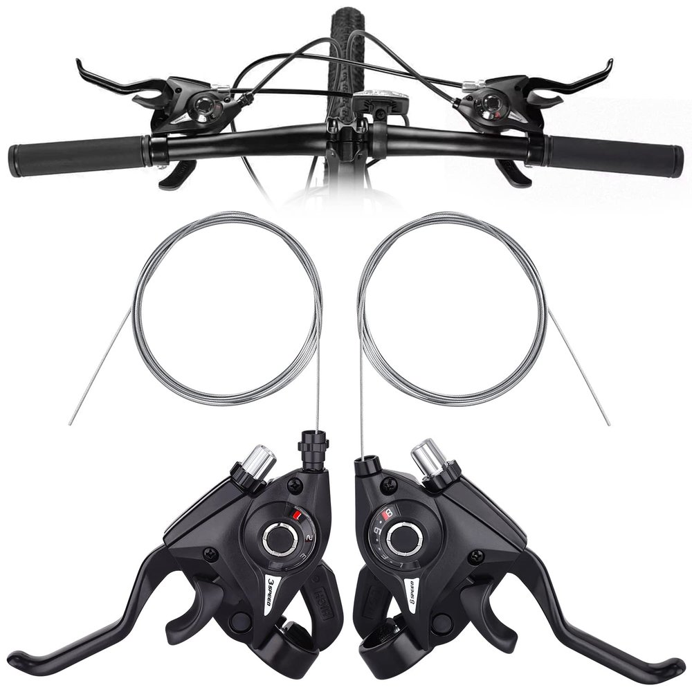 TOBWOLF Bicycle Brake Levers Shifter, 3x8 24 Speed Mountain Bike shifters Set, Left Right Brake Lever Shifter Kits with Gear Indicator, Replacement with Shift Cables for Moutain Bike Folding Bike