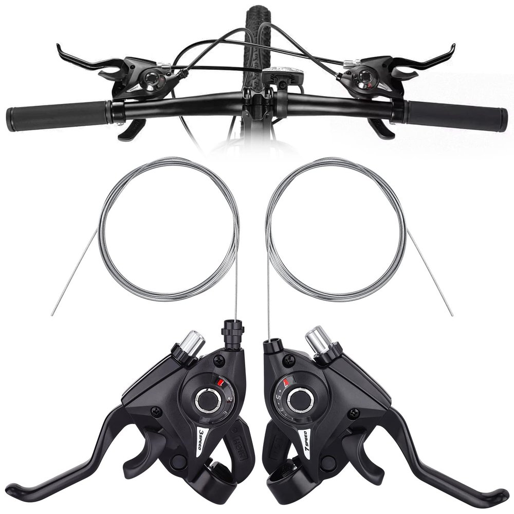 TOBWOLF Bicycle Brake Levers Shifter, 3x7 21 Speed Mountain Bike shifters Set, Left Right Brake Lever Shifter Kits with Gear Indicator, Replacement with Shift Cables for Moutain Bike Folding Bike
