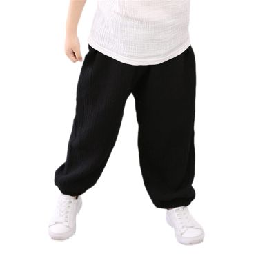 Summer Baby Boys Girls Pleated Cotton Linen Baggy Harem Pants Kids Children Breathable Sweatpants Trousers Black