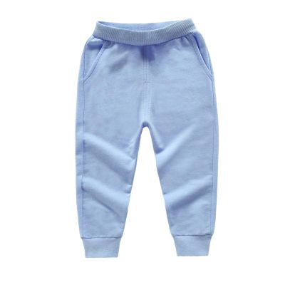 Boys Girls Solid Cotton Pants Boys Casual Sport Pants Jogging Leggings Baby Kids Children Trousers Sky Blue
