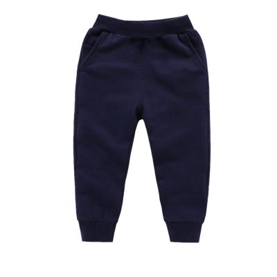 Boys Girls Solid Cotton Pants Boys Casual Sport Pants Jogging Leggings Baby Kids Children Trousers Navy Blue