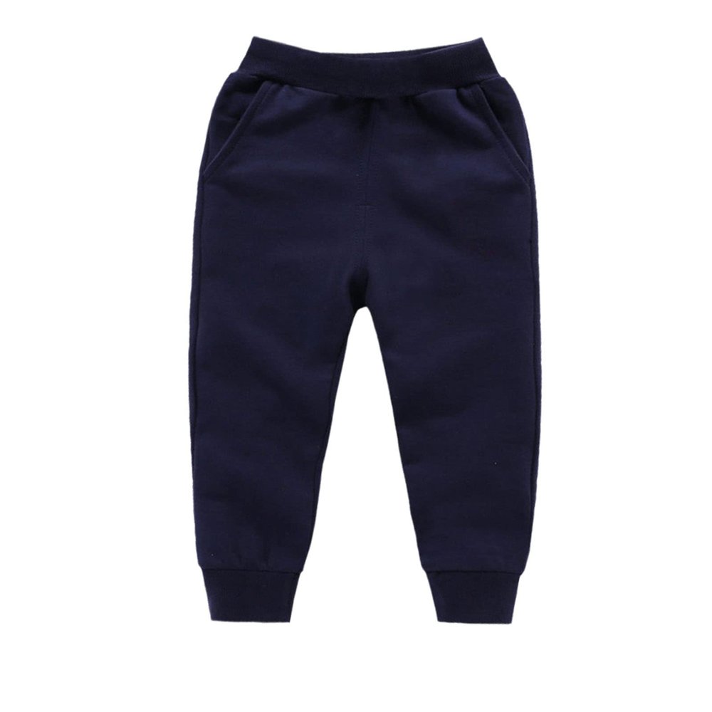 Boys Girls Solid Cotton Pants Boys Casual Sport Pants Jogging Leggings Baby Kids Children Trousers Navy Blue